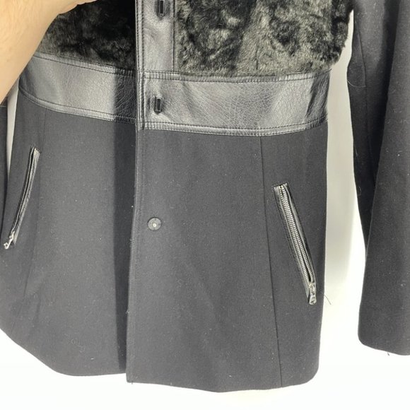 Guess Black Wool blend Faux Fur Latch button close jacket - Picture 5 of 15